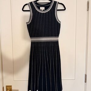 Milly Navy Knit Sleeveless Midi Dress with White Trim
